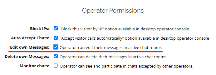 Screenshot of the message editing permission in account admin panel